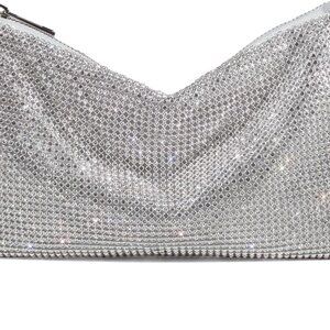 Elegant Rhinestone Evening Handbag with Adjustable Strap & Zipper Closure
